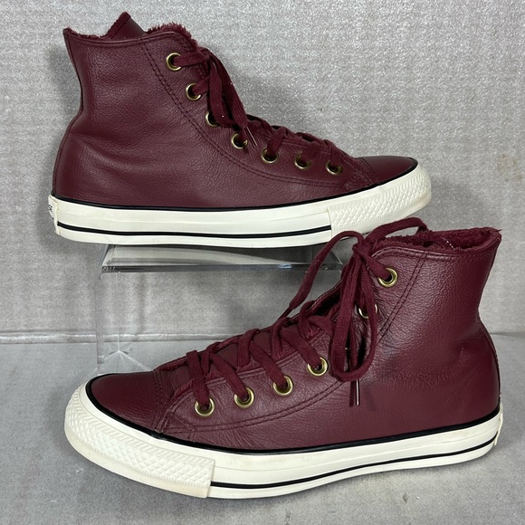 Converse Maroon Leather High Top Sneakers Women's Size 7.5) (553366C) - Picture 2 of 8